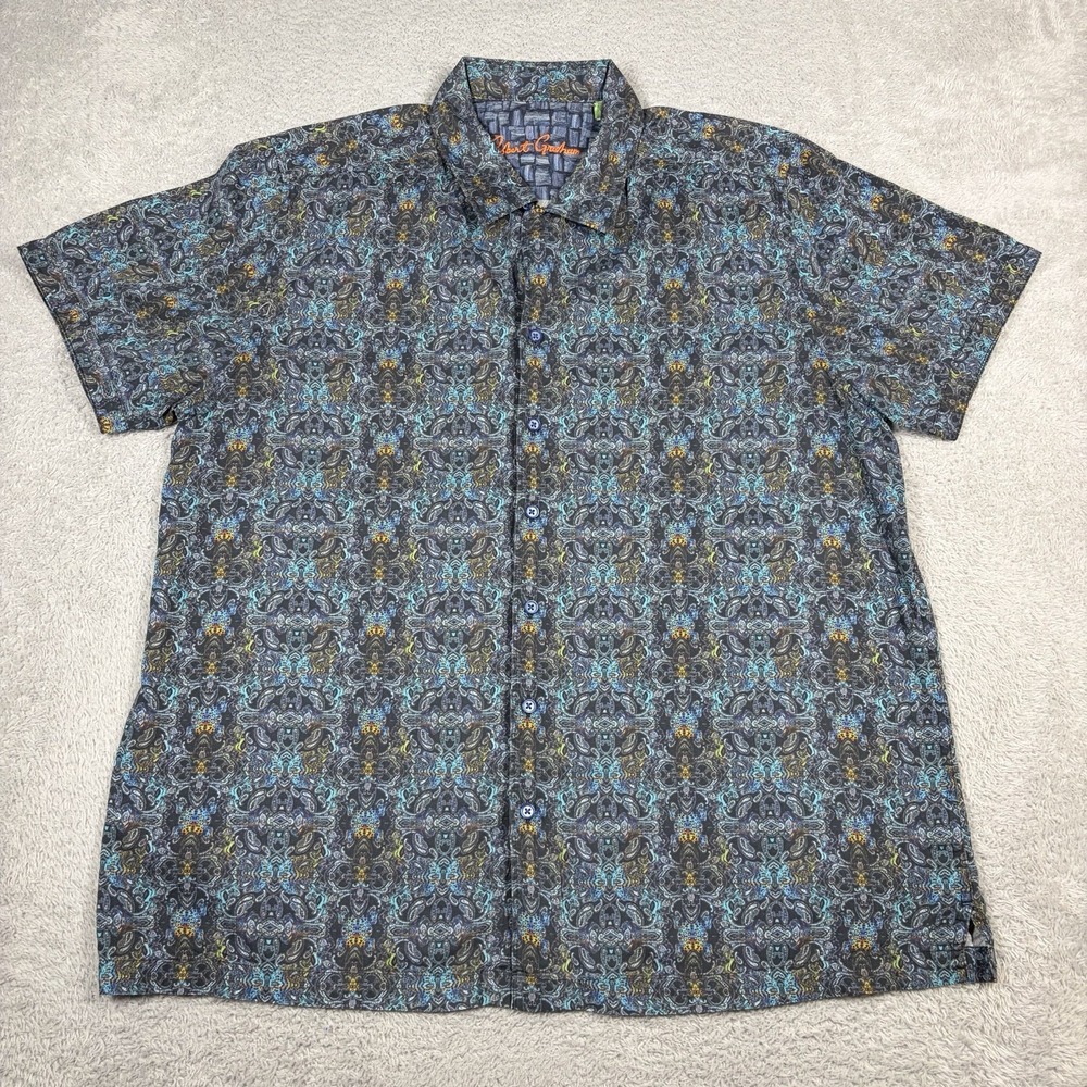 Robert Graham Kaleidoscope Pattern Shirt Mens XL Short Sleeve Blue Classic Fit